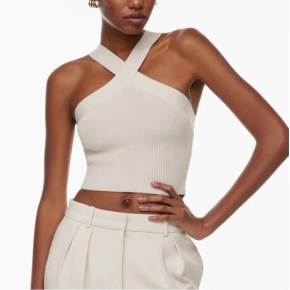 Aritzia Babaton Sculpt Knit Criss Cross Cropped Tank pearl white - Picture 2 of 7